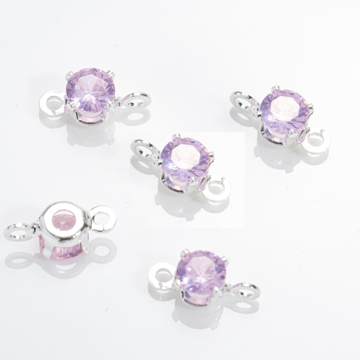 5mm Round CZ Connector with 2 Ring SIlver Attached