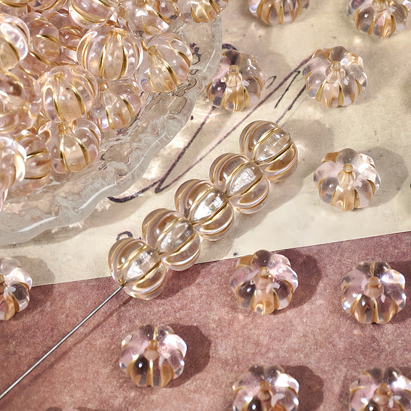 (50pcs)11mm Gold-Stamped Pumpkin Resin Beads