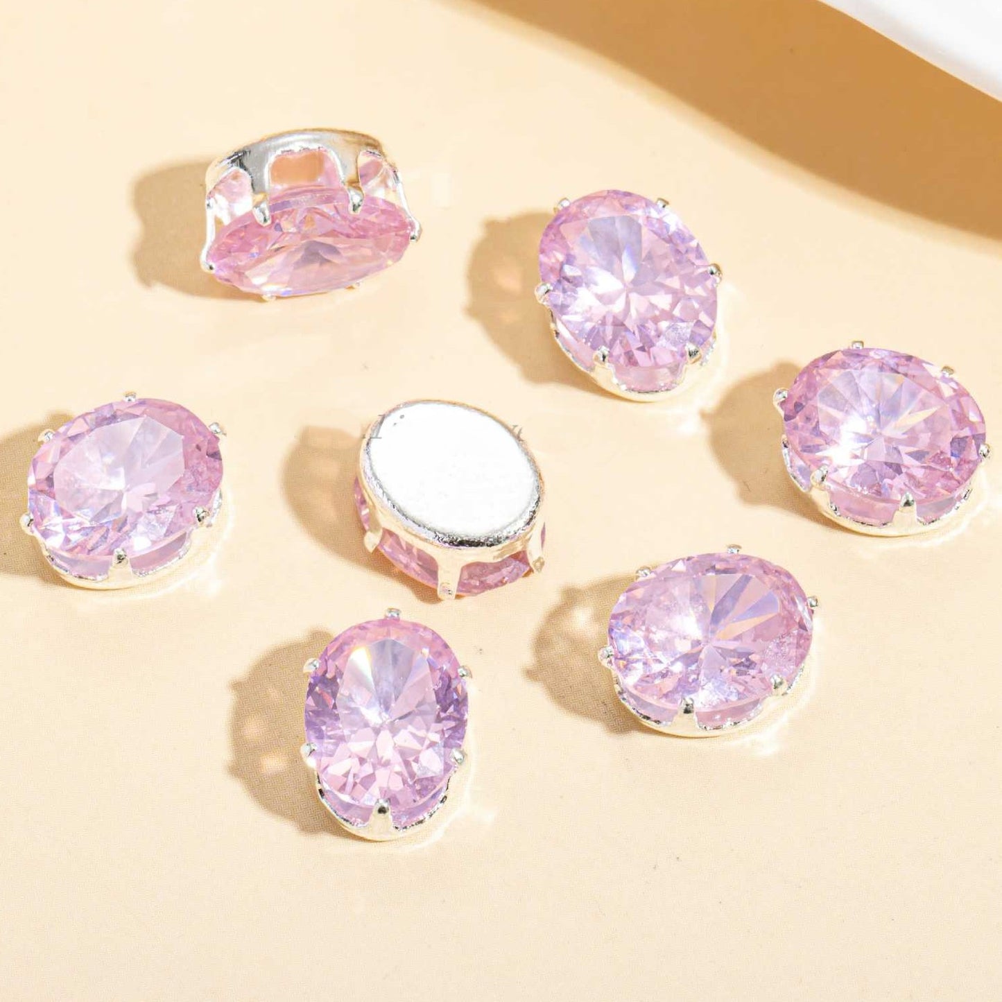 (50pcs)8x10MM Oval Prong-Set CZ with Silver Base