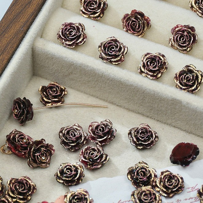 (50pcs)No-Hole Fine Sparkle Soft Gel Flower Single-Sided Carved Rose