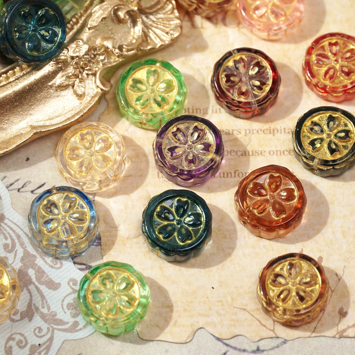 (50pcs)15mm Gold-Painted Resin Mooncake Crystal Beads