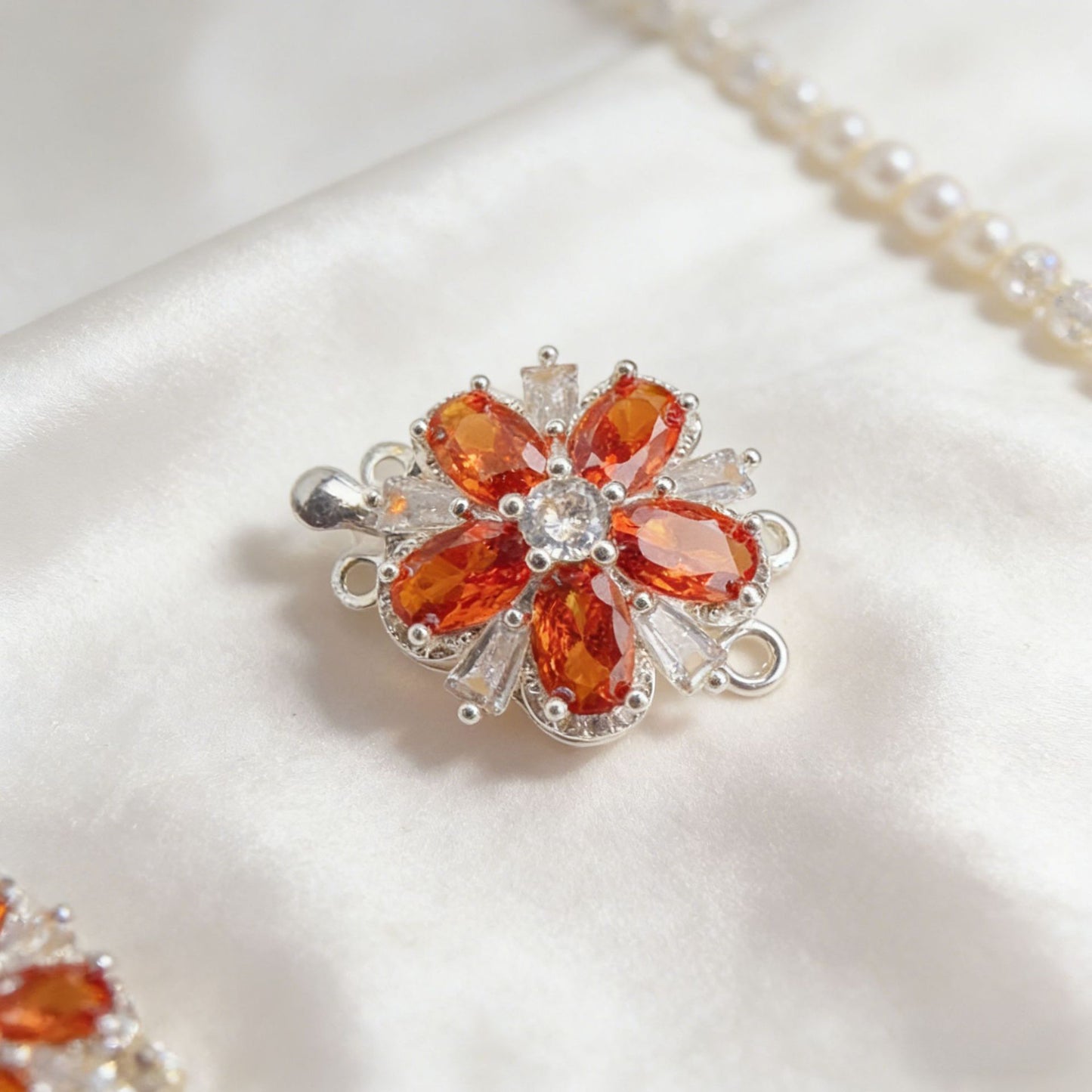 Stamen CZ Flower Double-Row Pin Clasp