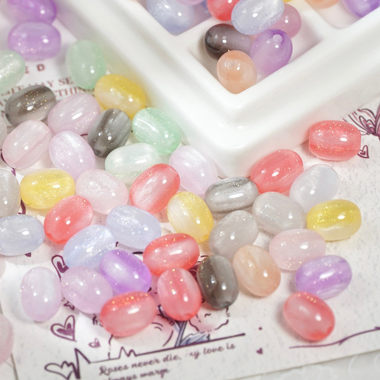 (50pcs)8x11mm Light & Temperature-Sensitive Resin Oval Beads