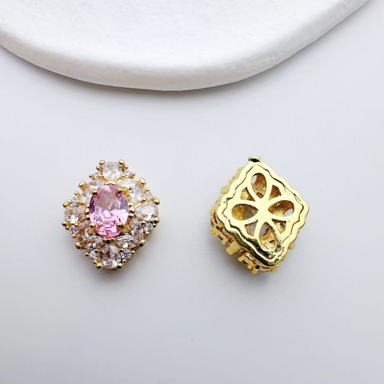 (2pcs)Rhombus CZ Spacer Beads with Multiple Hole