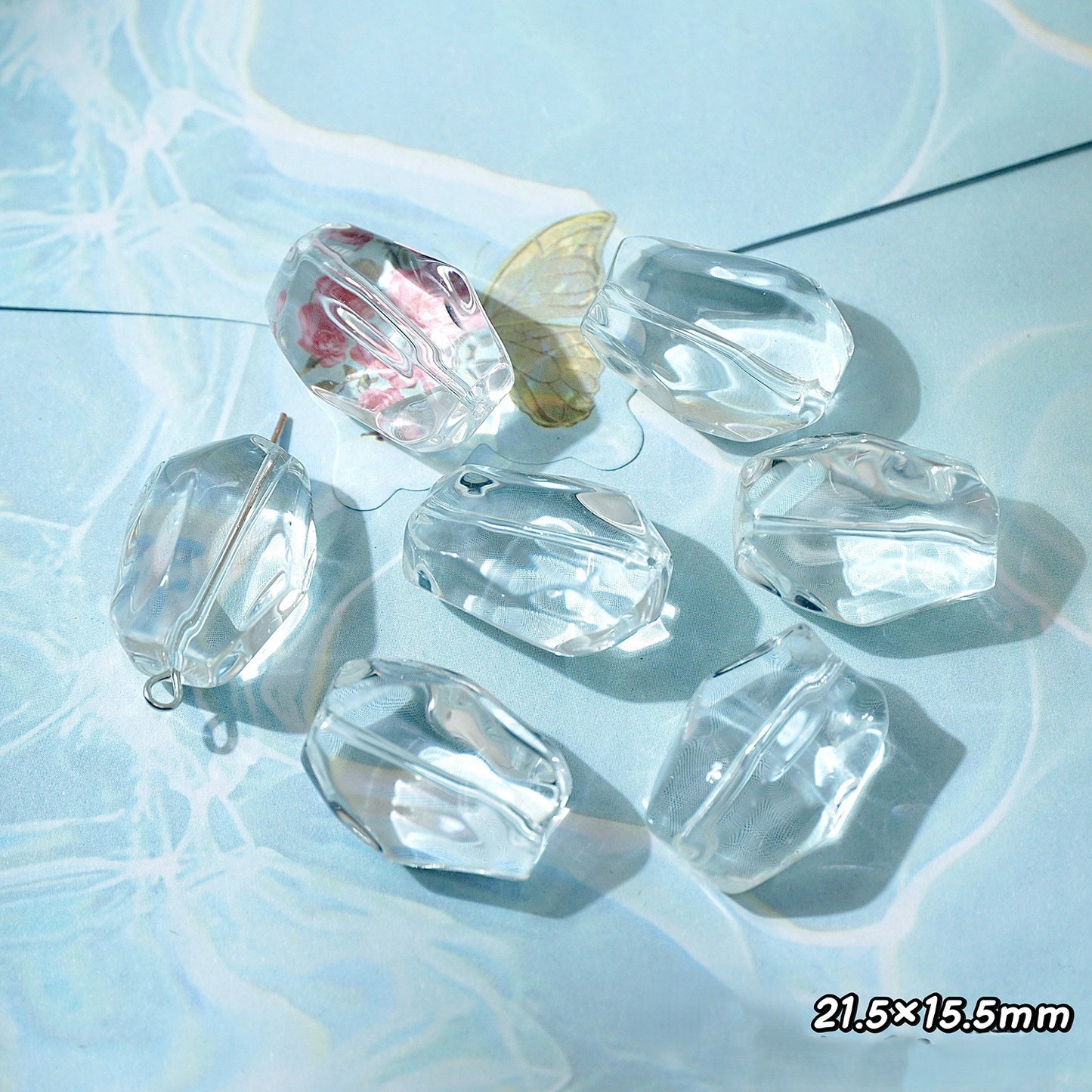 (50pcs)White Crystal Imitation Double-Pointed Irregular Glass Beads