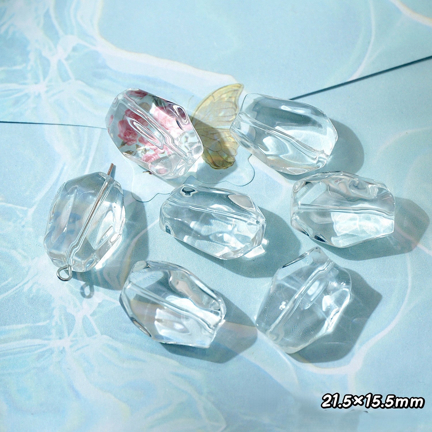 (50pcs)White Crystal Imitation Double-Pointed Irregular Glass Beads