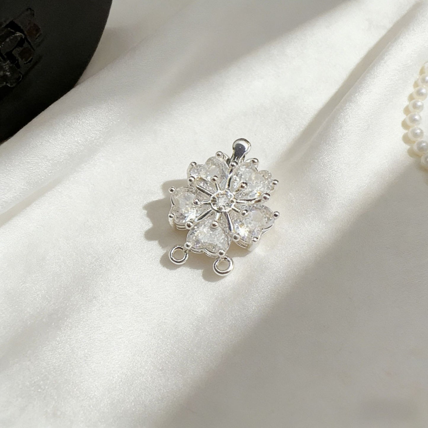 5-Petal CZ Flower Double-Row Clasp with Pin Insert