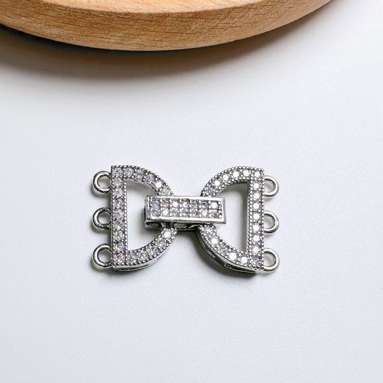 Paved CZ Three-Row CZ Bow Jewelry Clasp