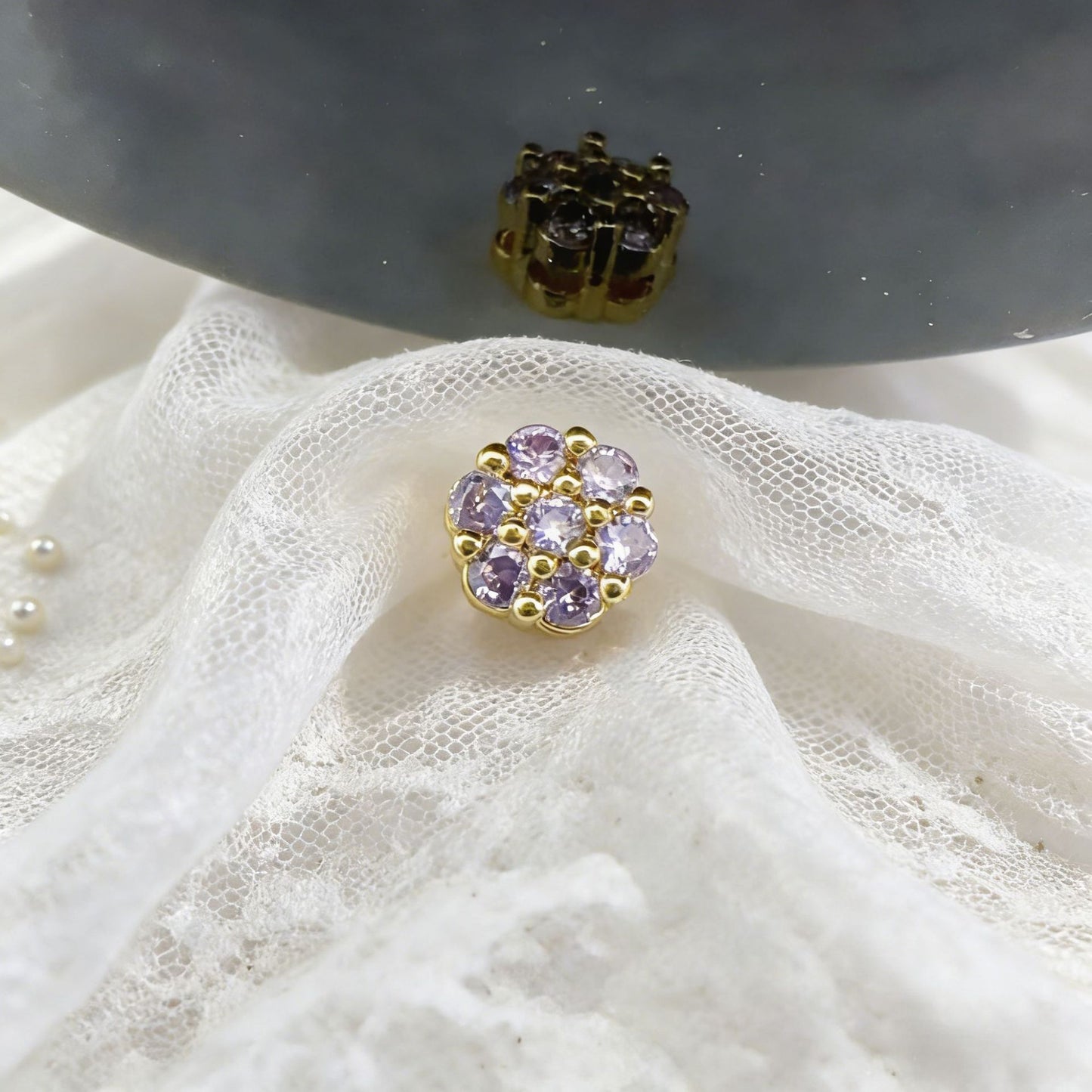 10pcs CZ-Set Flower Circle Spacer Bead