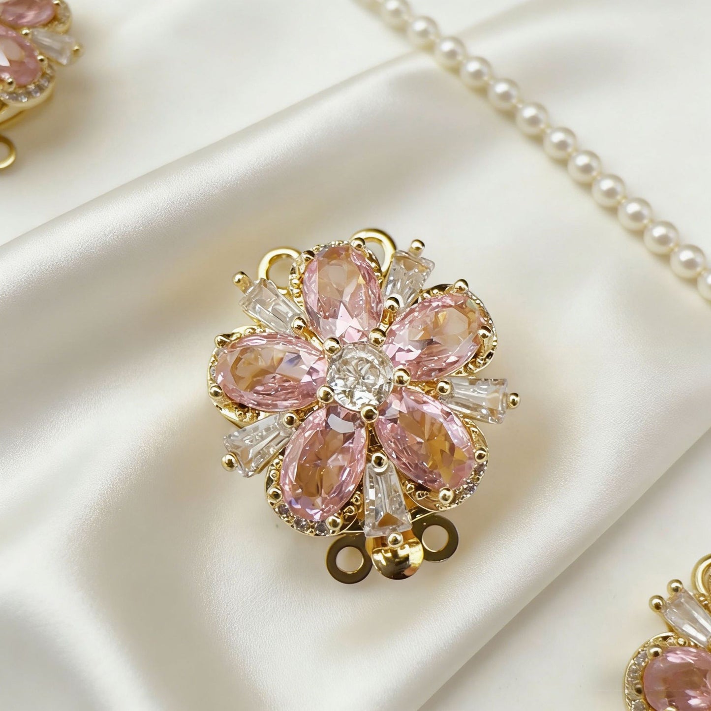 Stamen CZ Flower Double-Row Pin Clasp