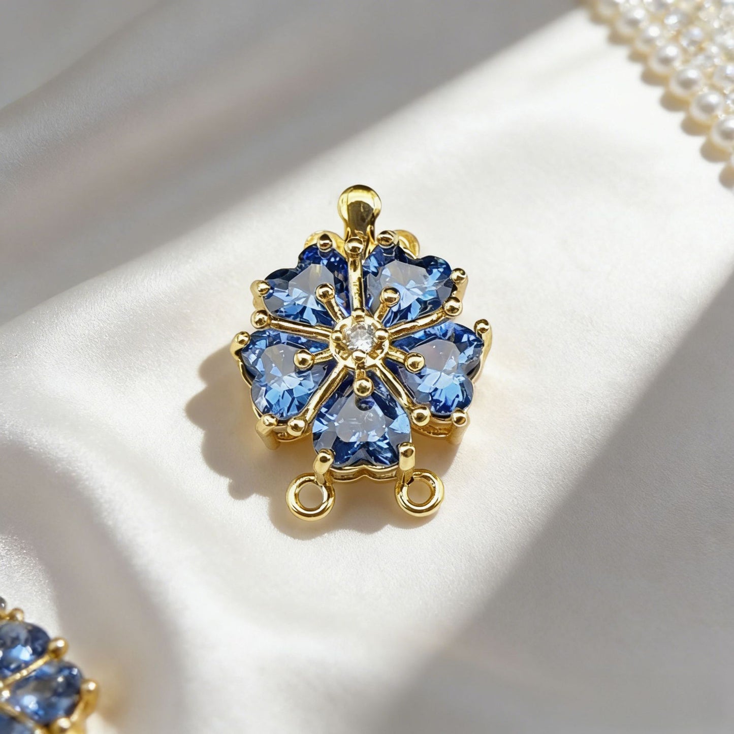 5-Petal CZ Flower Double-Row Clasp with Pin Insert