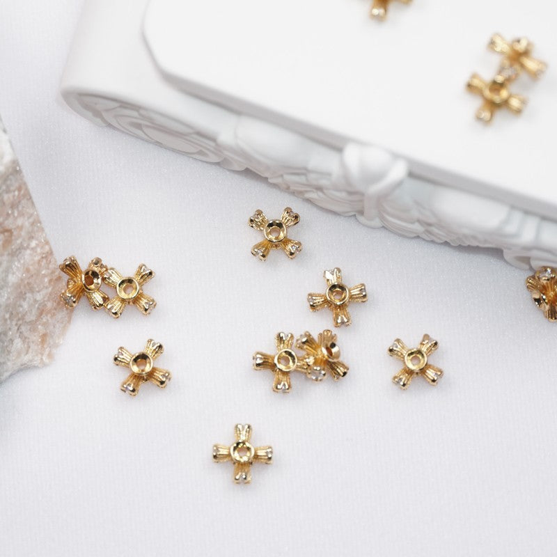 (10pcs)Tarnish-Resistant CZ-Set Hollow Spacer Beads / Wheel Spacers