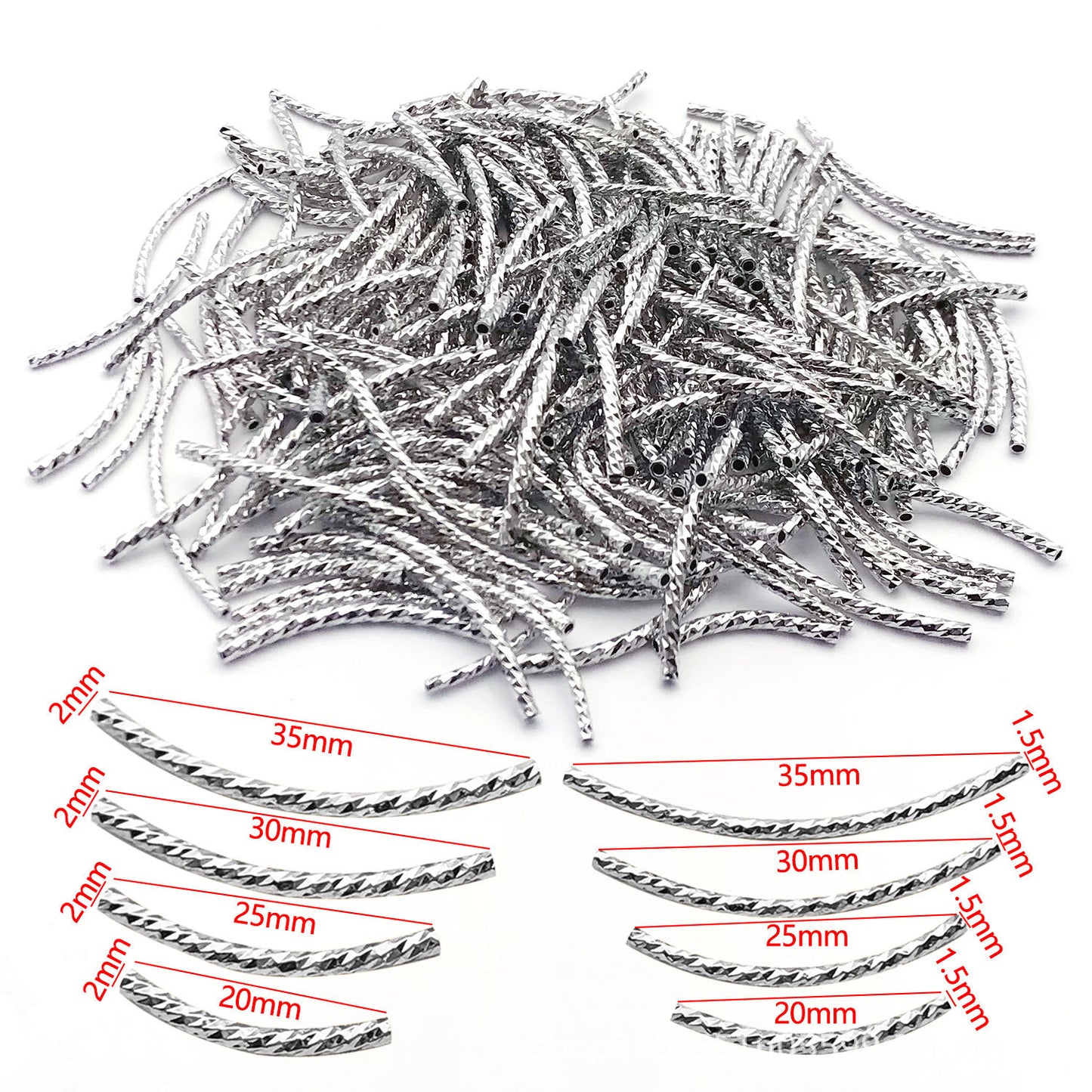 50pcs Plated Curve Shape Textured Curved Tube Bar Beads