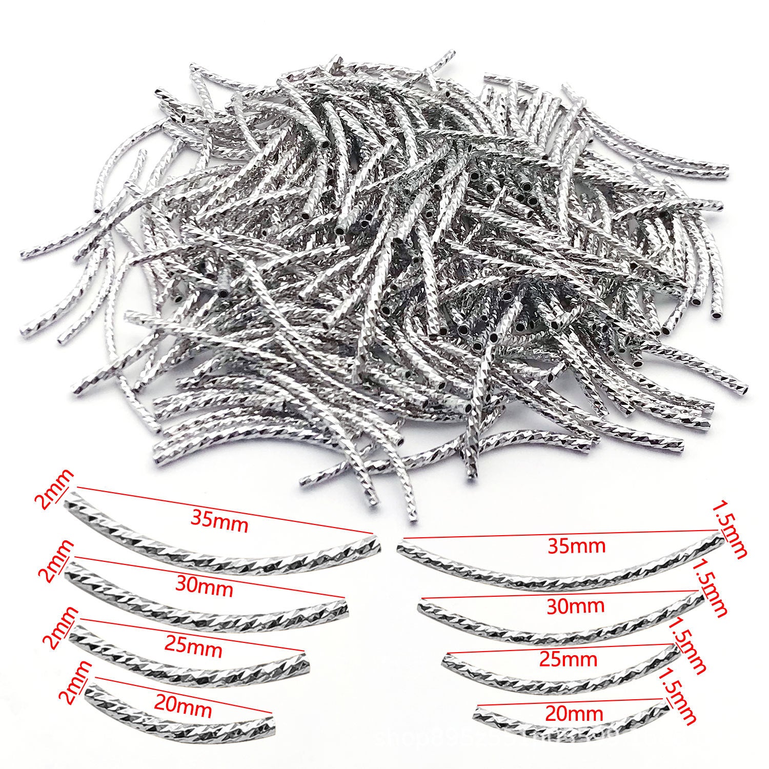50pcs Plated Curve Shape Textured Curved Tube Bar Beads
