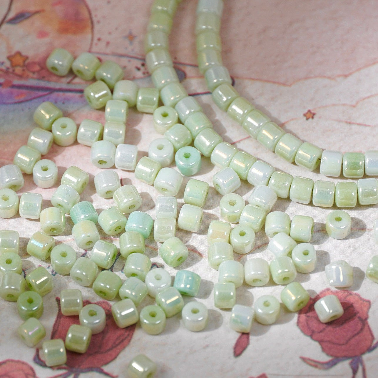 (100pcs)4mm Crystal Porcelain Effect Glass Barrel Beads