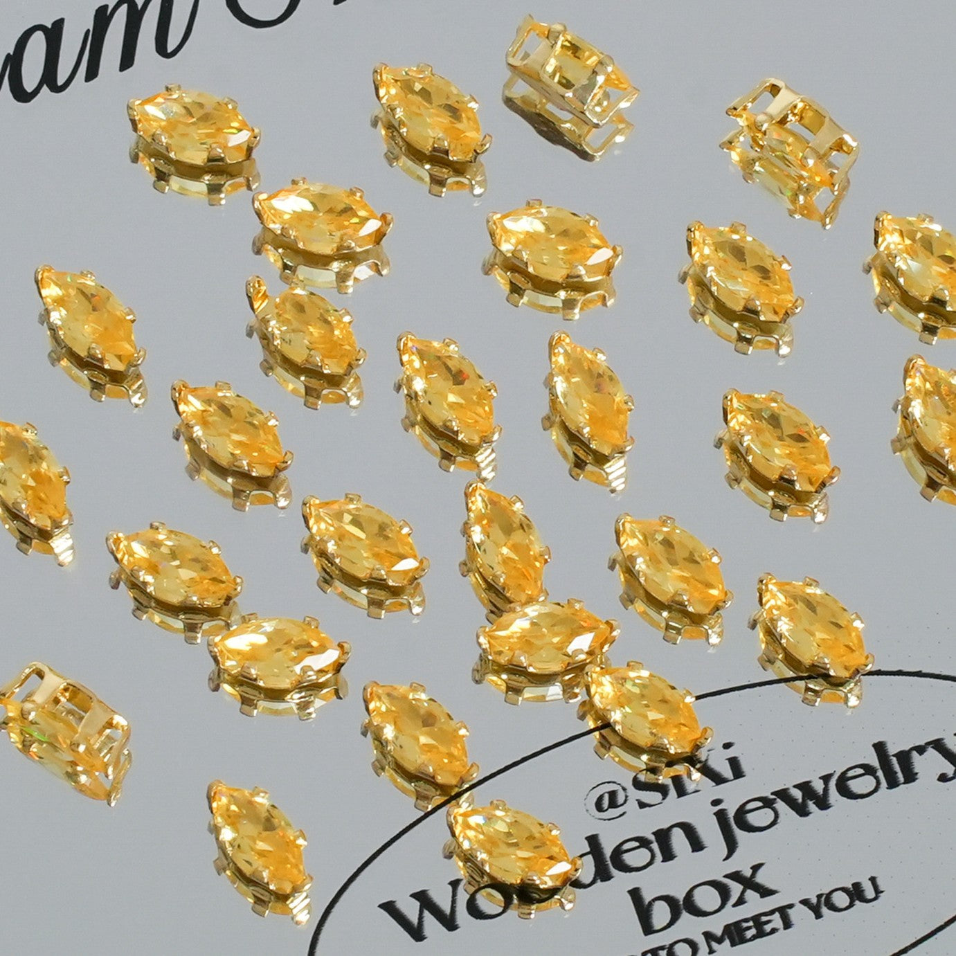 (30pcs)3x6mm 6-prong Gold Base Marquise Prong-Set Zircon Beads
