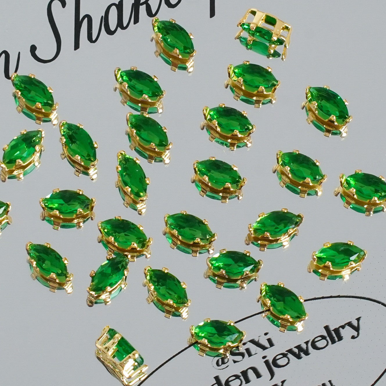 (30pcs)3x6mm 6-prong Gold Base Marquise Prong-Set Zircon Beads