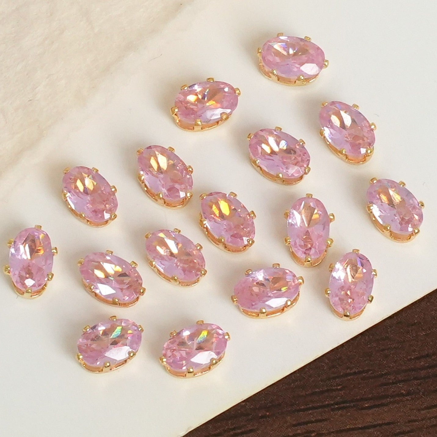 (30pcs)5x7MM Oval Gold Base CZ Prong-Set Stone