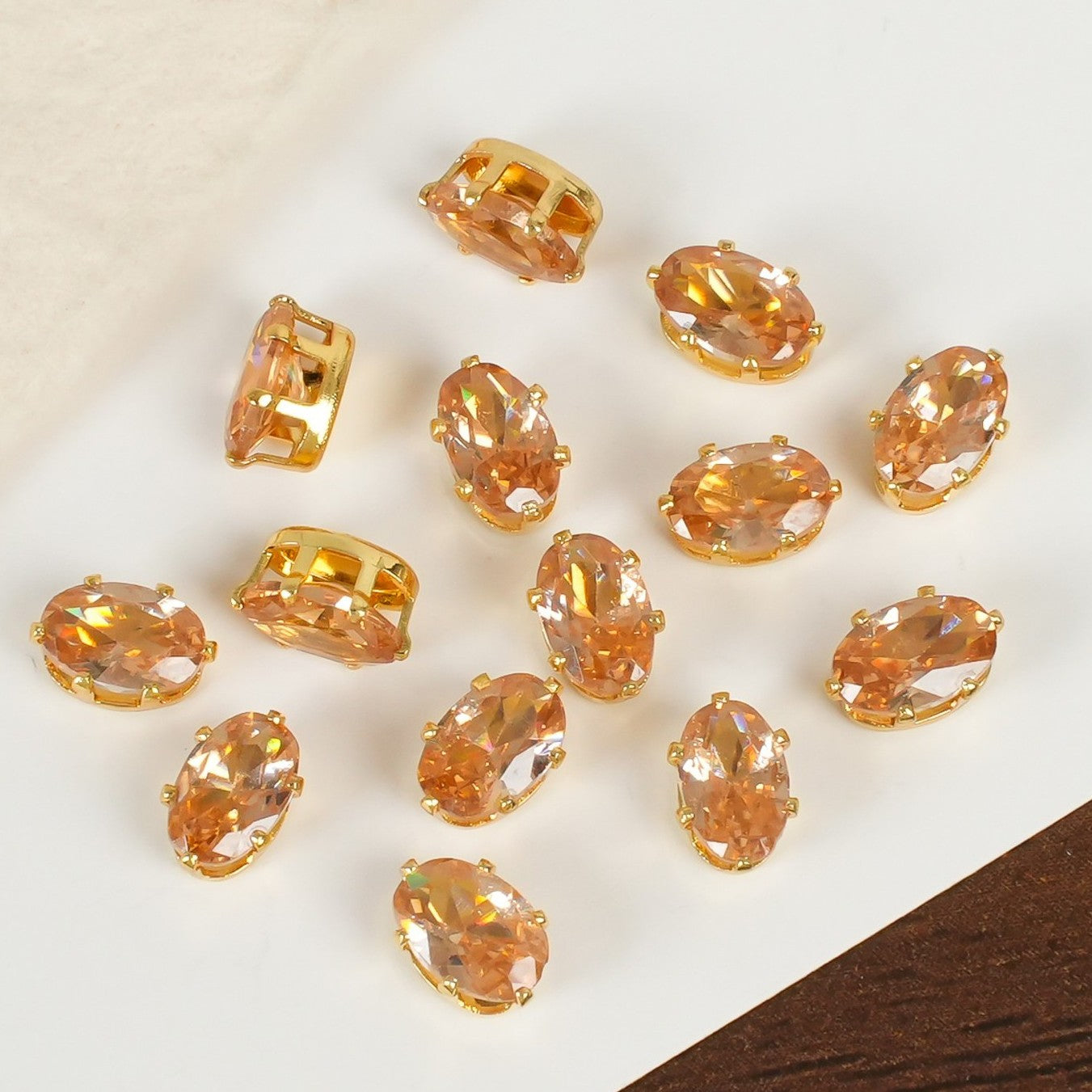 (30pcs)5x7MM Oval Gold Base CZ Prong-Set Stone