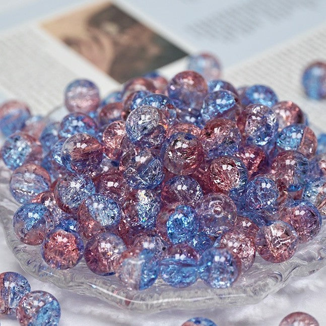 (200pcs)8/10mm Ice Crack Burst Crystal Glass Round Beads