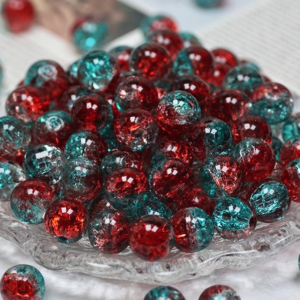 (200pcs)8/10mm Ice Crack Burst Crystal Glass Round Beads