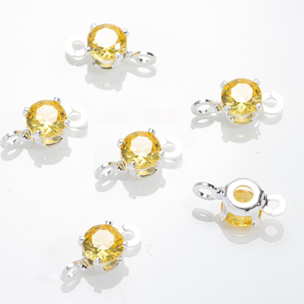 5mm Round CZ Connector with 2 Ring SIlver Attached