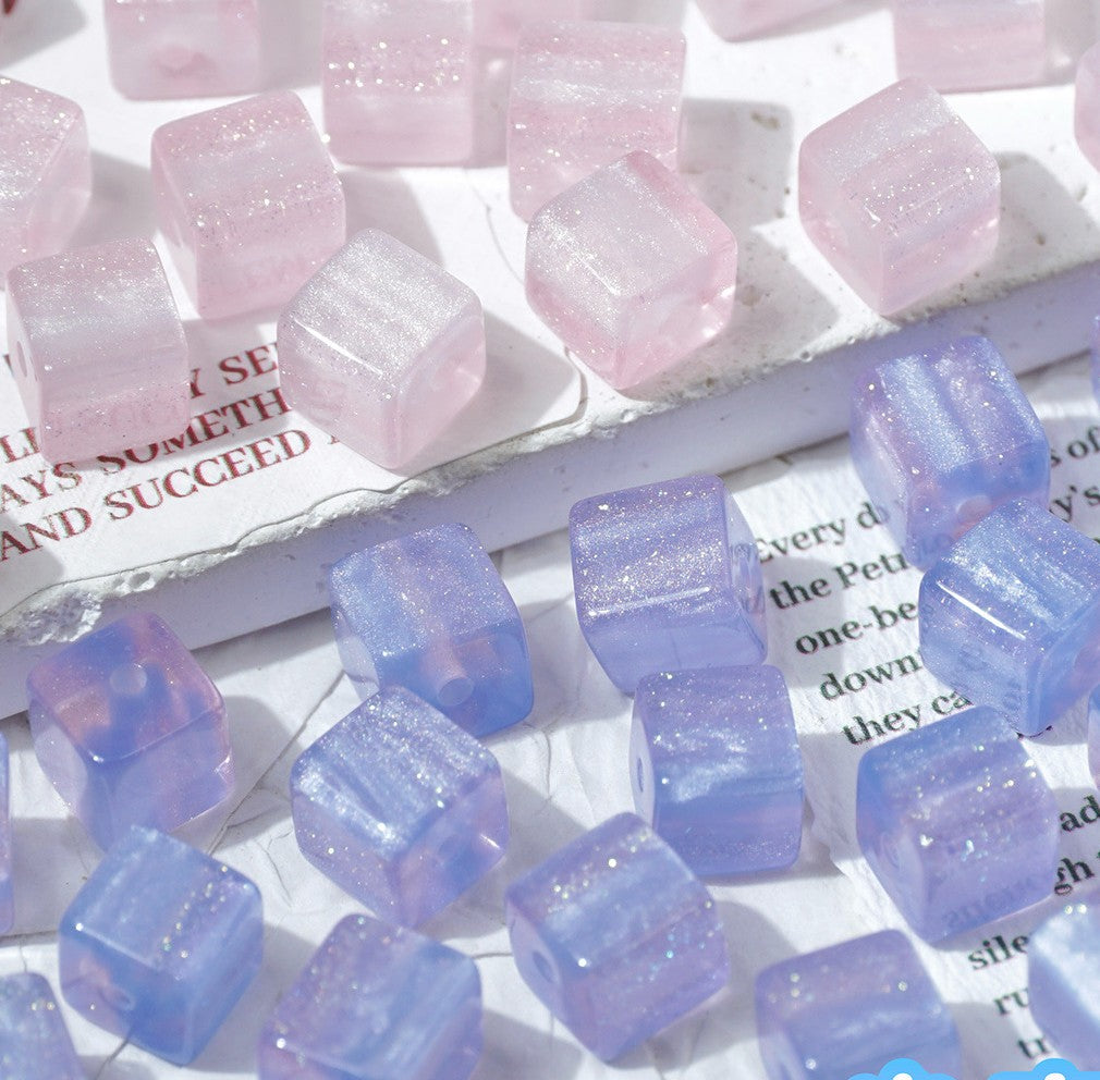 (50pcs)8mm Sugar Cube Light-Sensitive Beads - UV Reactive Resin Beads