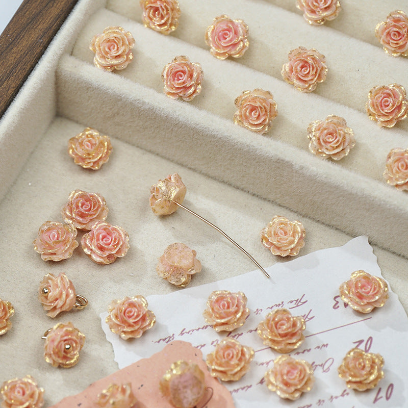 (50pcs)No-Hole Fine Sparkle Soft Gel Flower Single-Sided Carved Rose