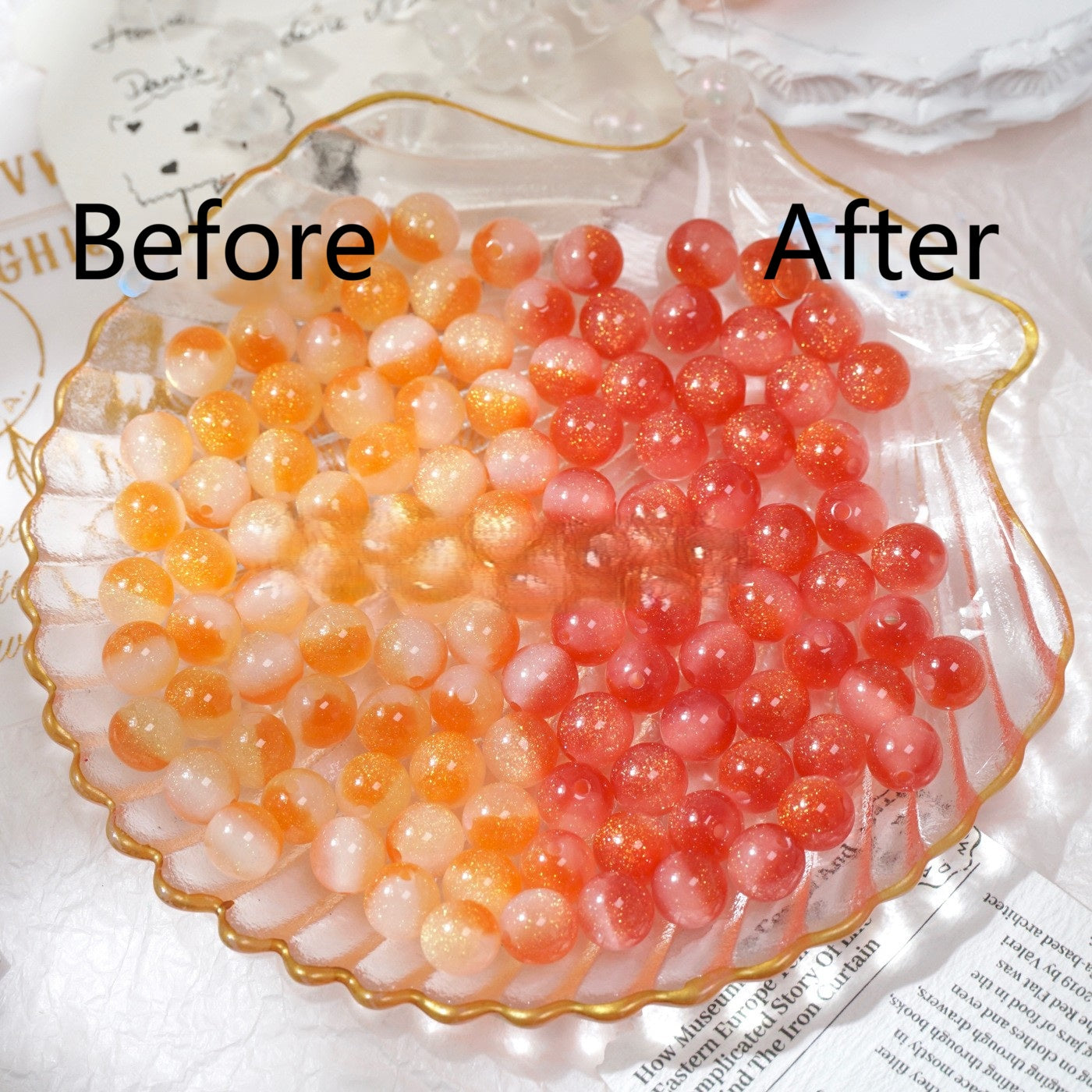 (50pcs)8/10/12/16mm Tri-Color Goldstone Light-Sensitive Resin Round Beads