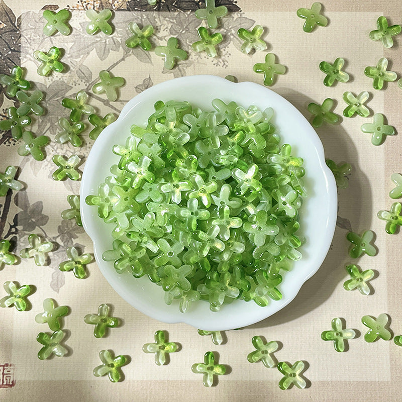 (50pcs)12mm Glass Osmanthus & Four-Leaf Clover Flower Beads