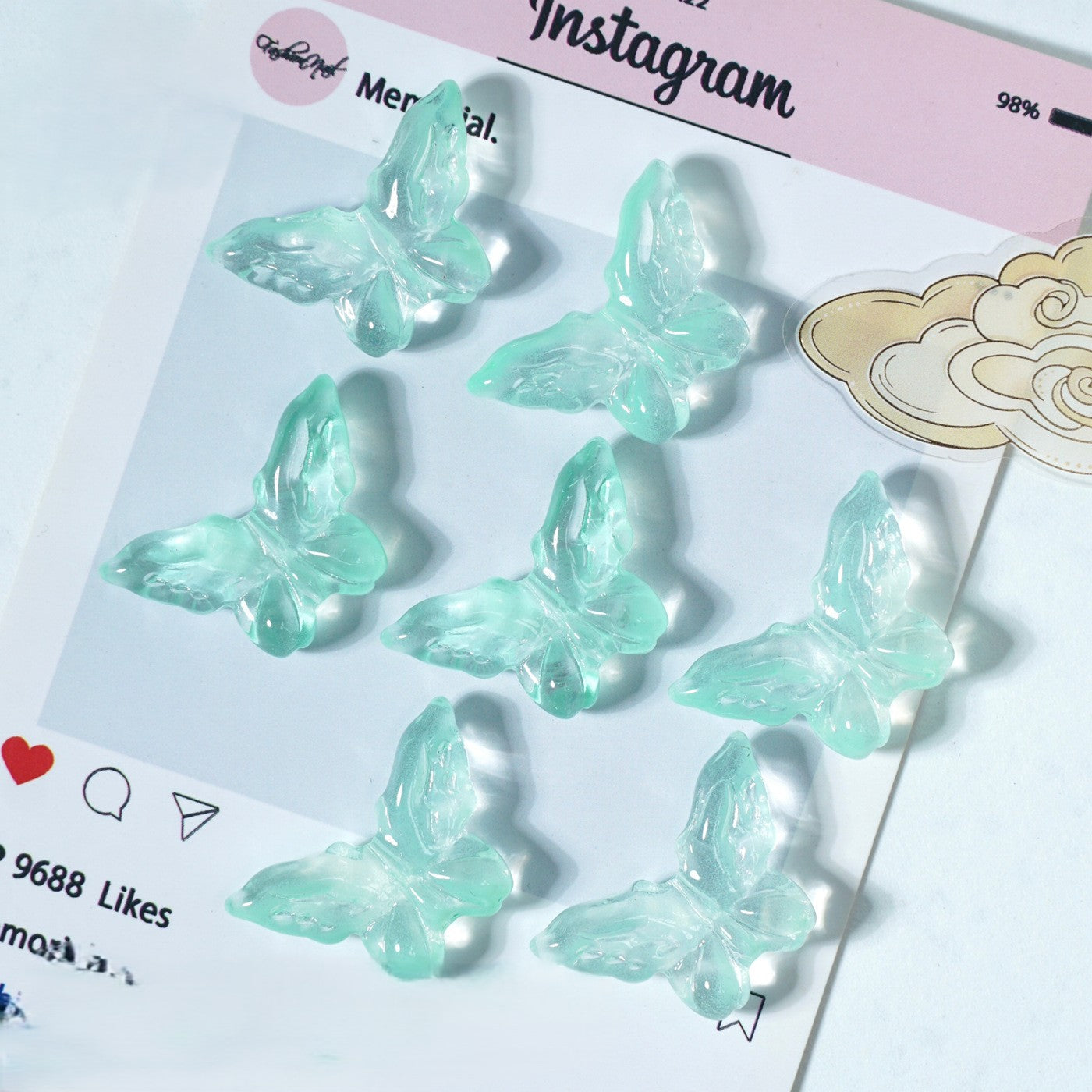 (50pcs)20x30mm Carved Glass Butterfly