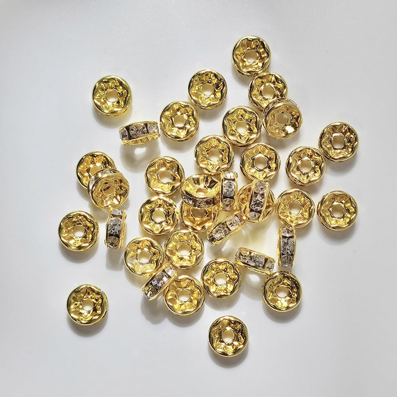 (50pcs)8/10/12mm Copper Rhinestone Ring Bead Caps / Pearl Spacers