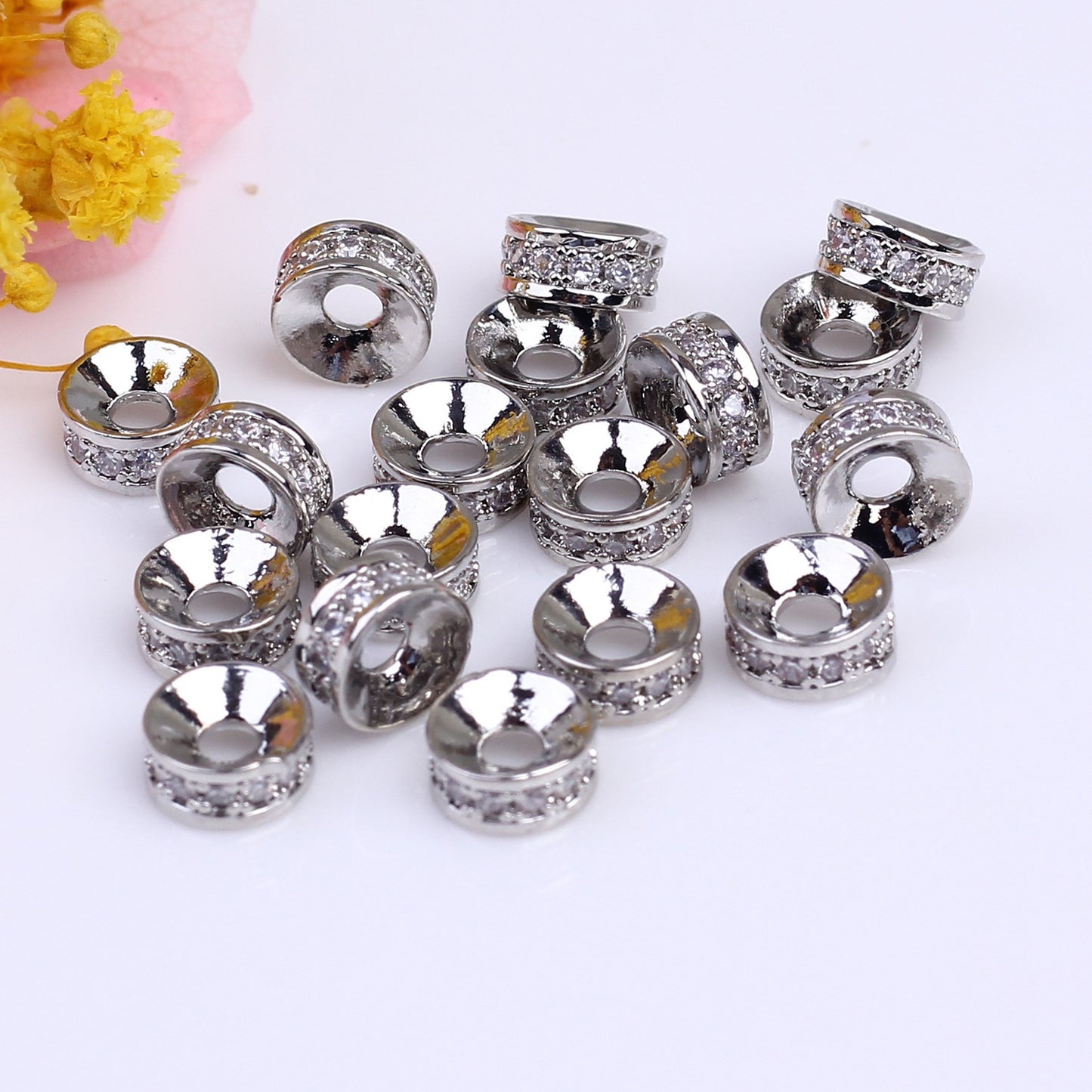 (20pcs)4/6/8mm Copper Micro-Pave CZ Round Spacer Bead