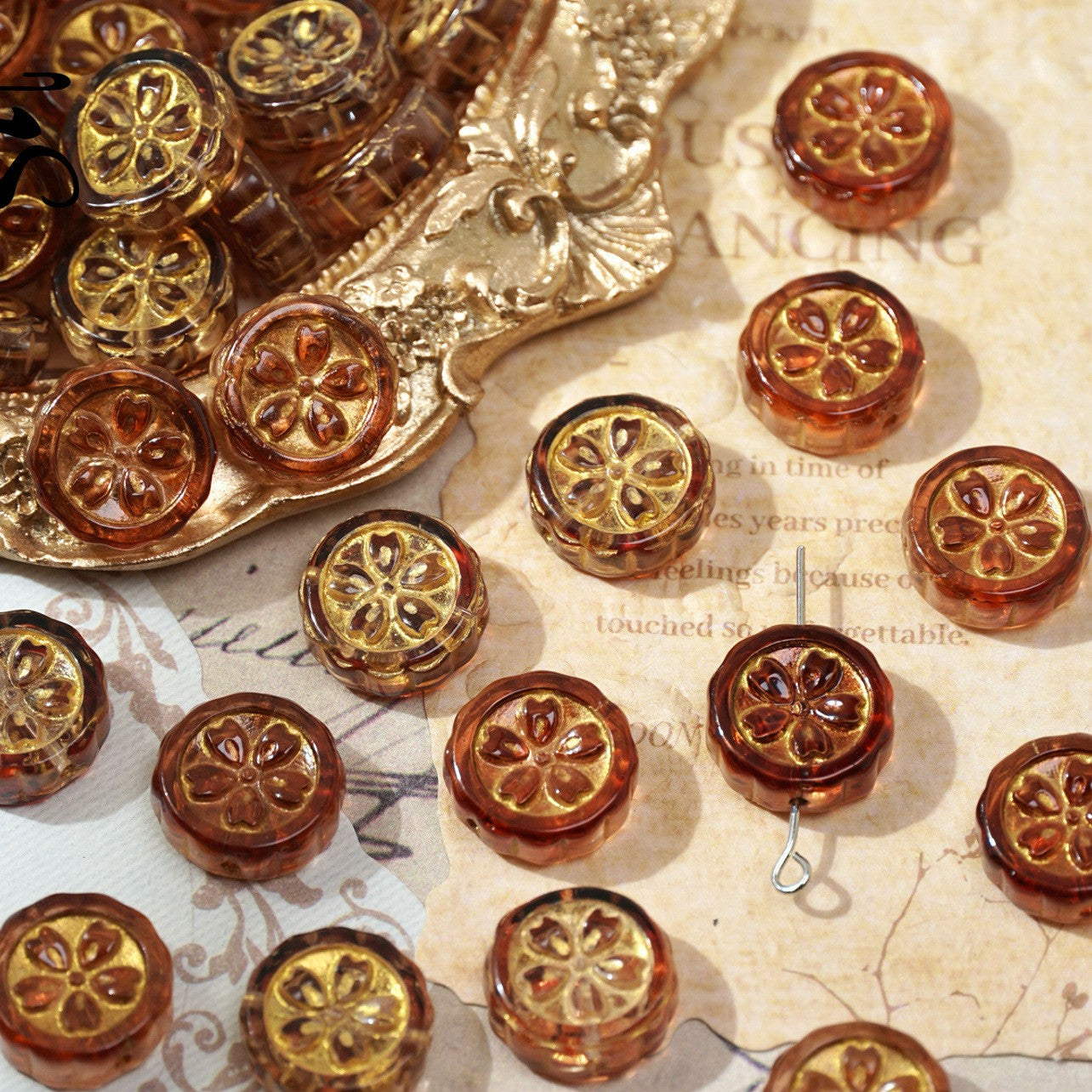 (50pcs)15mm Gold-Painted Resin Mooncake Crystal Beads