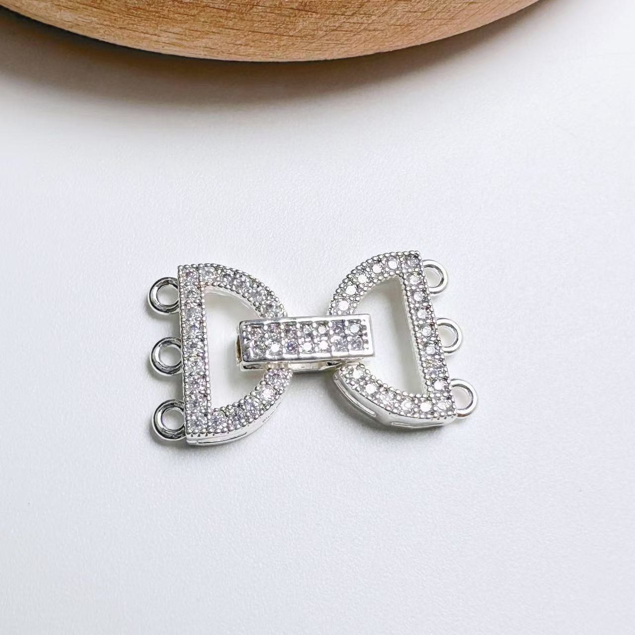 Paved CZ Three-Row CZ Bow Jewelry Clasp