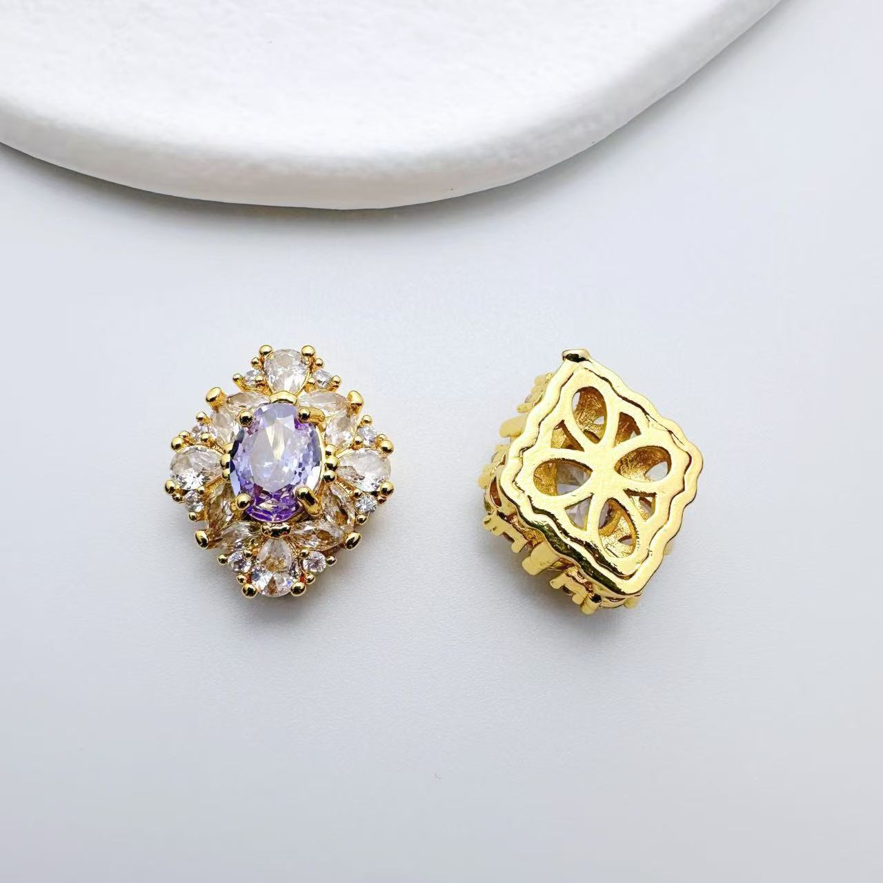(2pcs)Rhombus CZ Spacer Beads with Multiple Hole