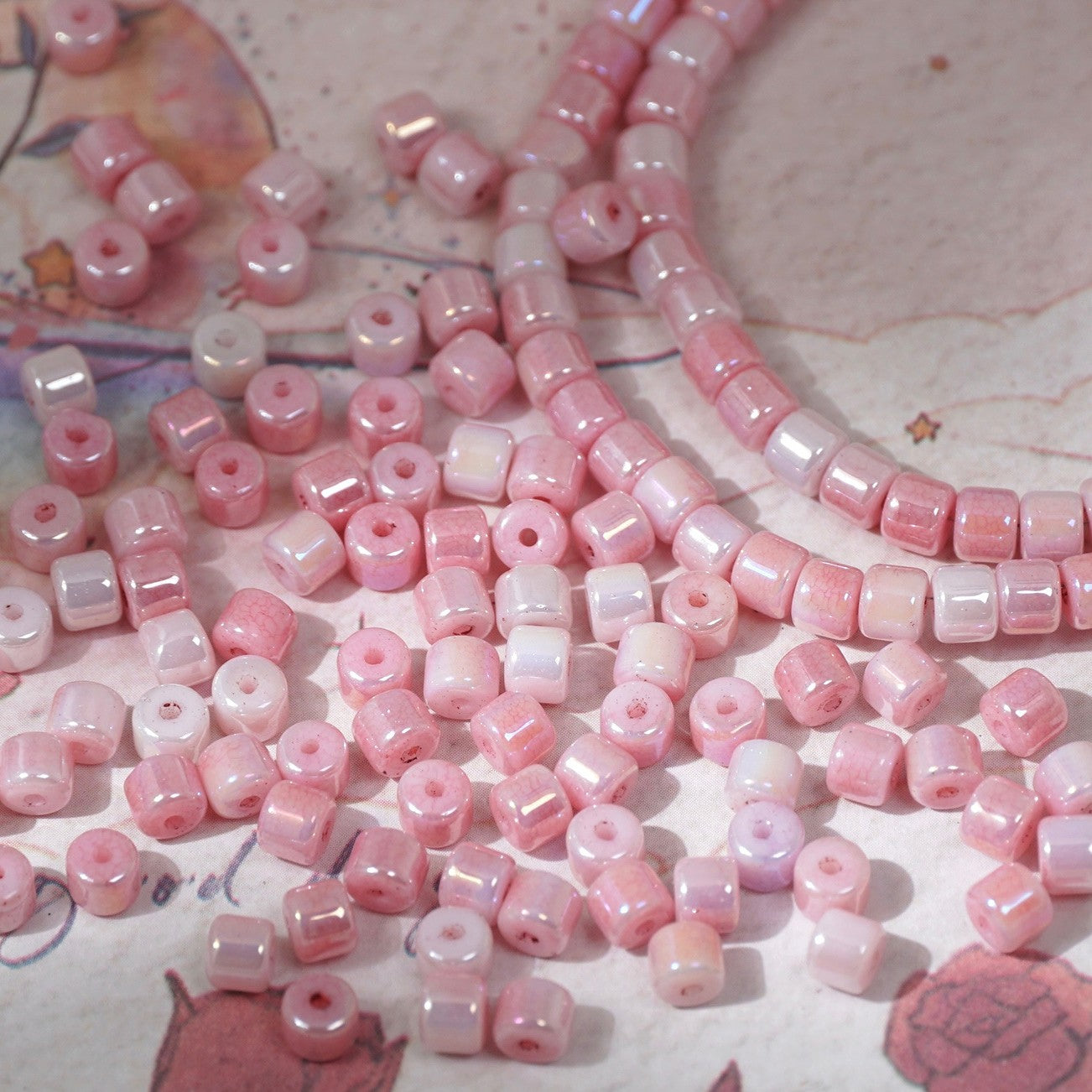 (100pcs)4mm Crystal Porcelain Effect Glass Barrel Beads