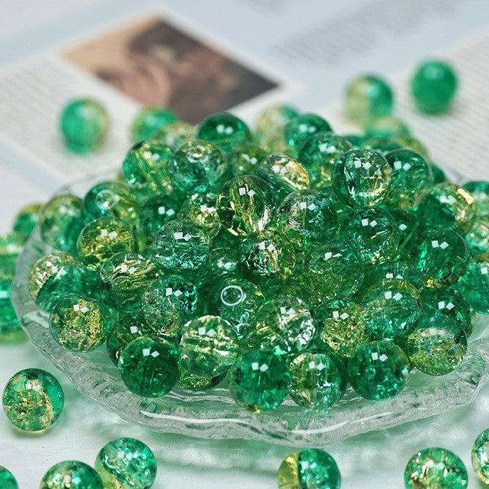 (200pcs)8/10mm Ice Crack Burst Crystal Glass Round Beads
