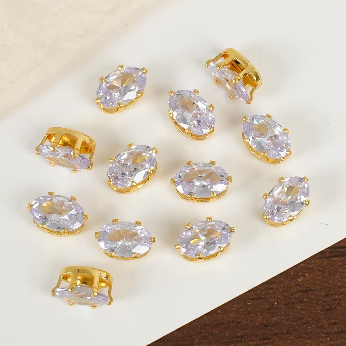 (30pcs)5x7MM Oval Gold Base CZ Prong-Set Stone