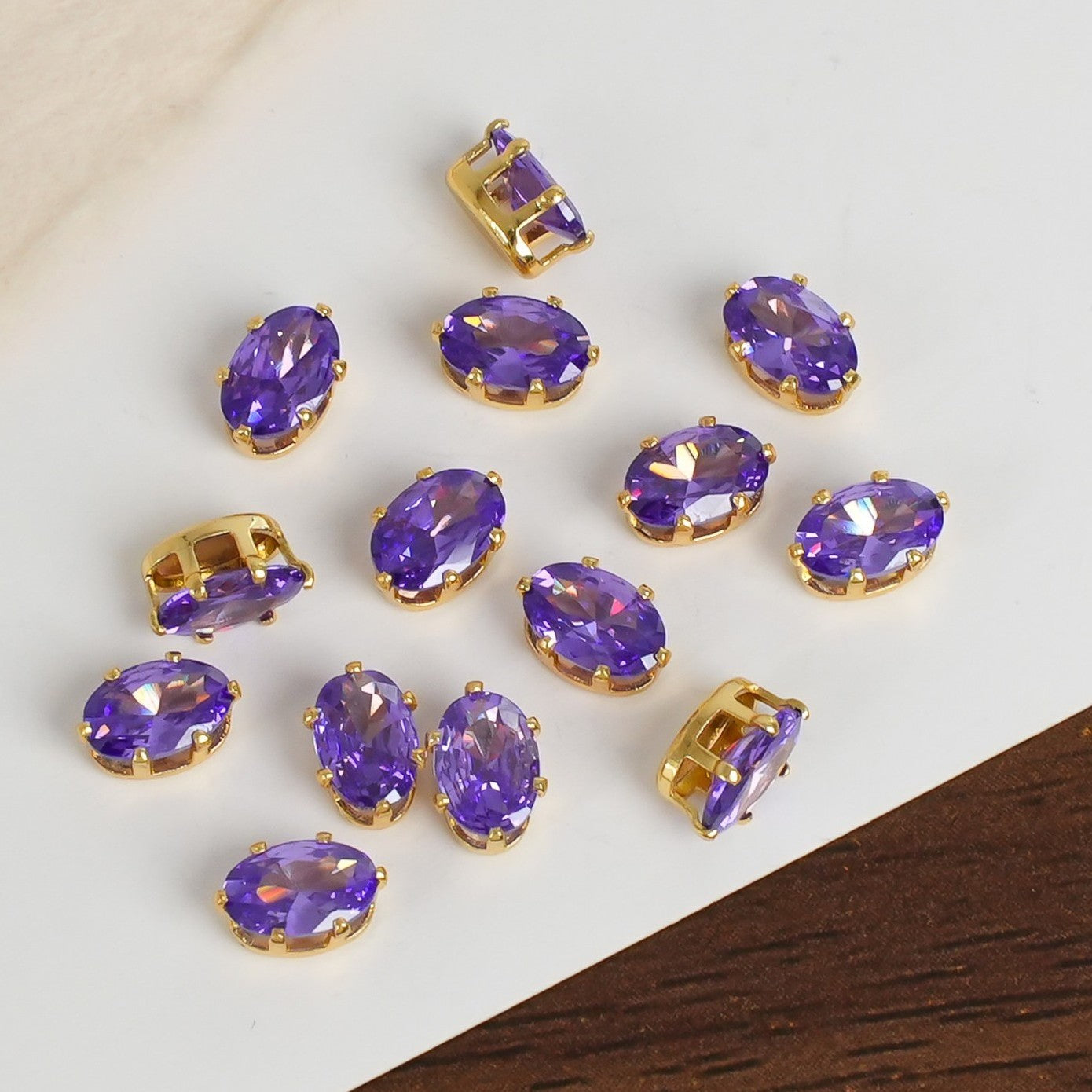 (30pcs)4x6MM Oval Gold Base CZ Prong-Set Stone