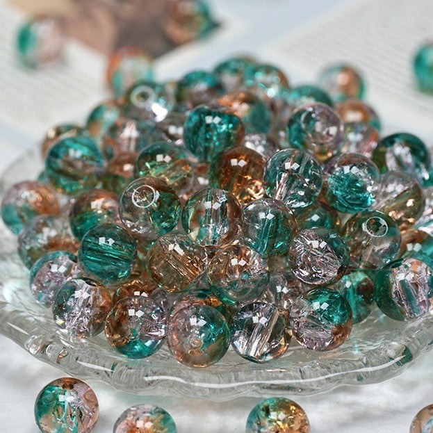 (200pcs)8/10mm Ice Crack Burst Crystal Glass Round Beads