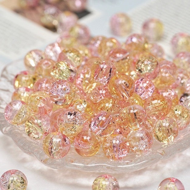 (200pcs)8/10mm Ice Crack Burst Crystal Glass Round Beads