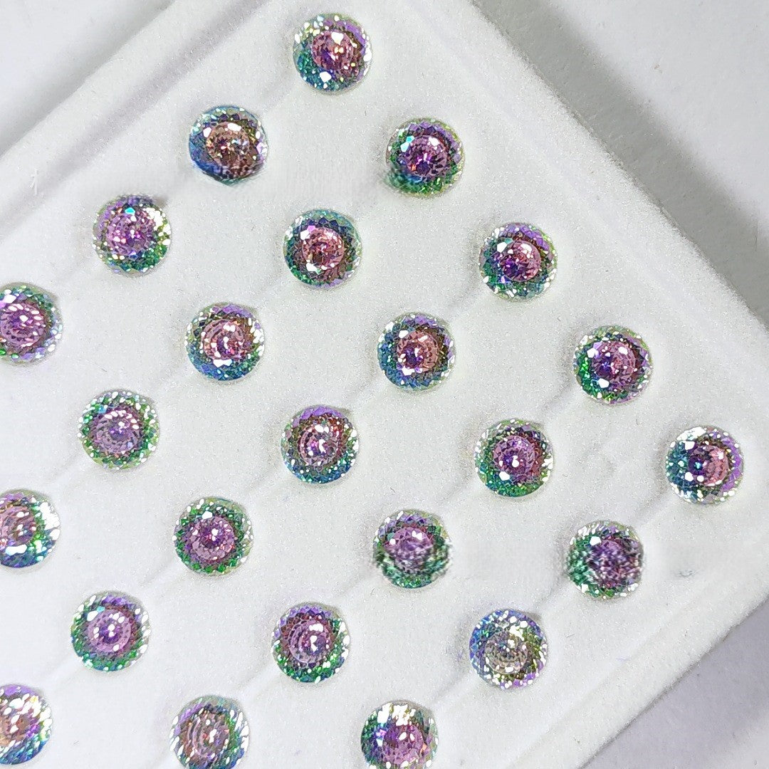 5A 6-8mm Round Iridescent Coated Nest Cut Loose CZ Stone - 2pcs
