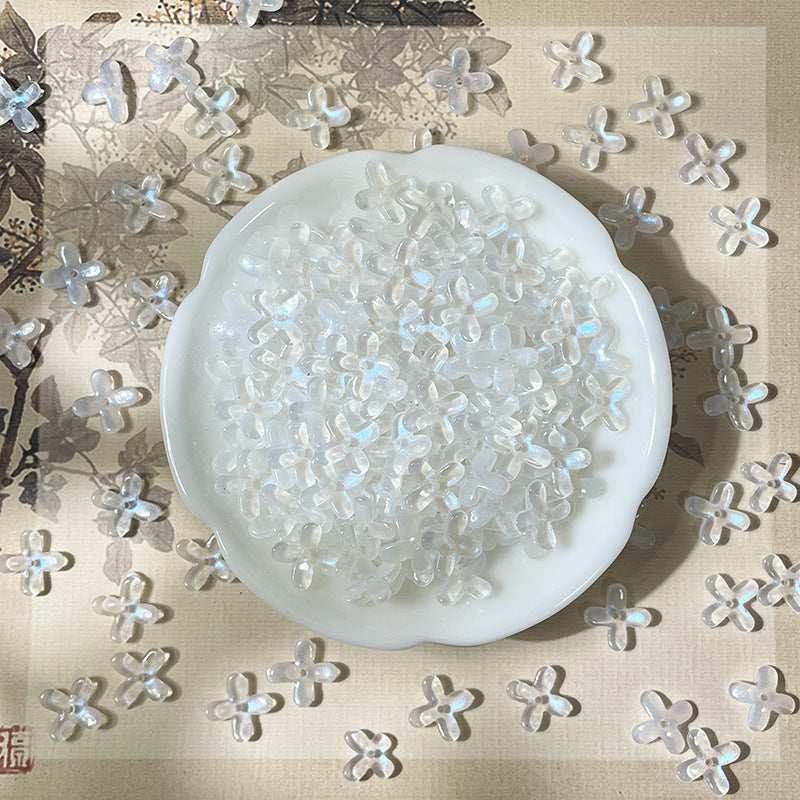 (50pcs)12mm Glass Osmanthus & Four-Leaf Clover Flower Beads