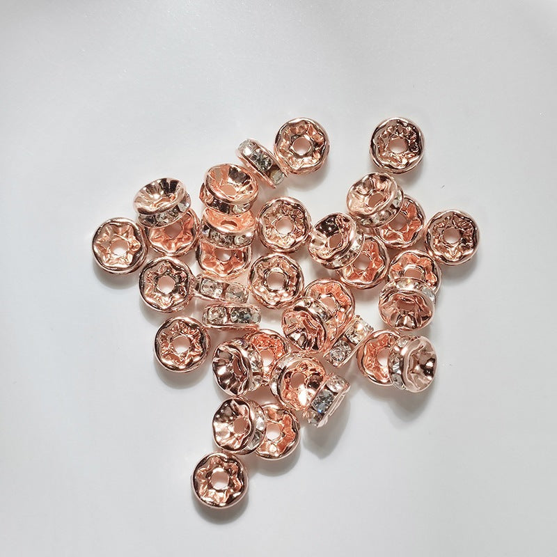 (50pcs)8/10/12mm Copper Rhinestone Ring Bead Caps / Pearl Spacers