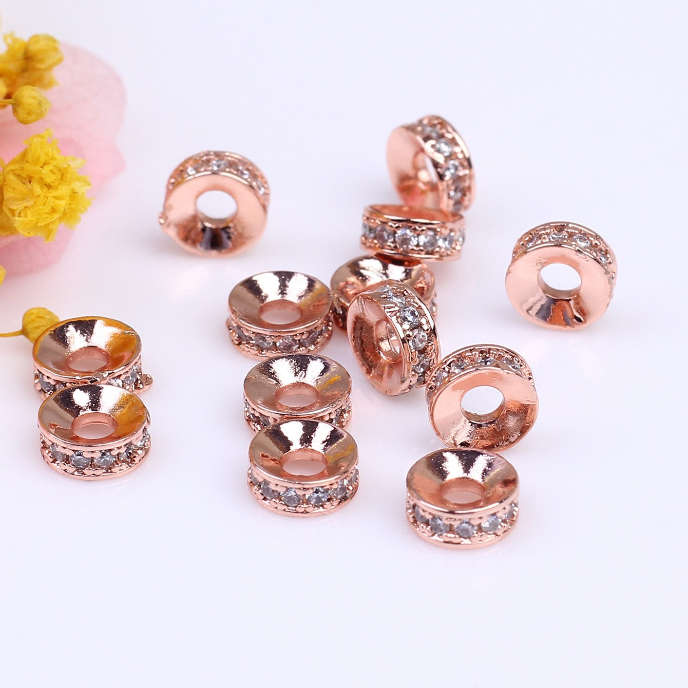 (20pcs)4/6/8mm Copper Micro-Pave CZ Round Spacer Bead