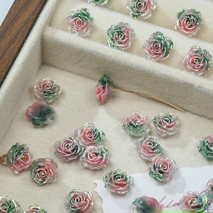 (50pcs)No-Hole Fine Sparkle Soft Gel Flower Single-Sided Carved Rose
