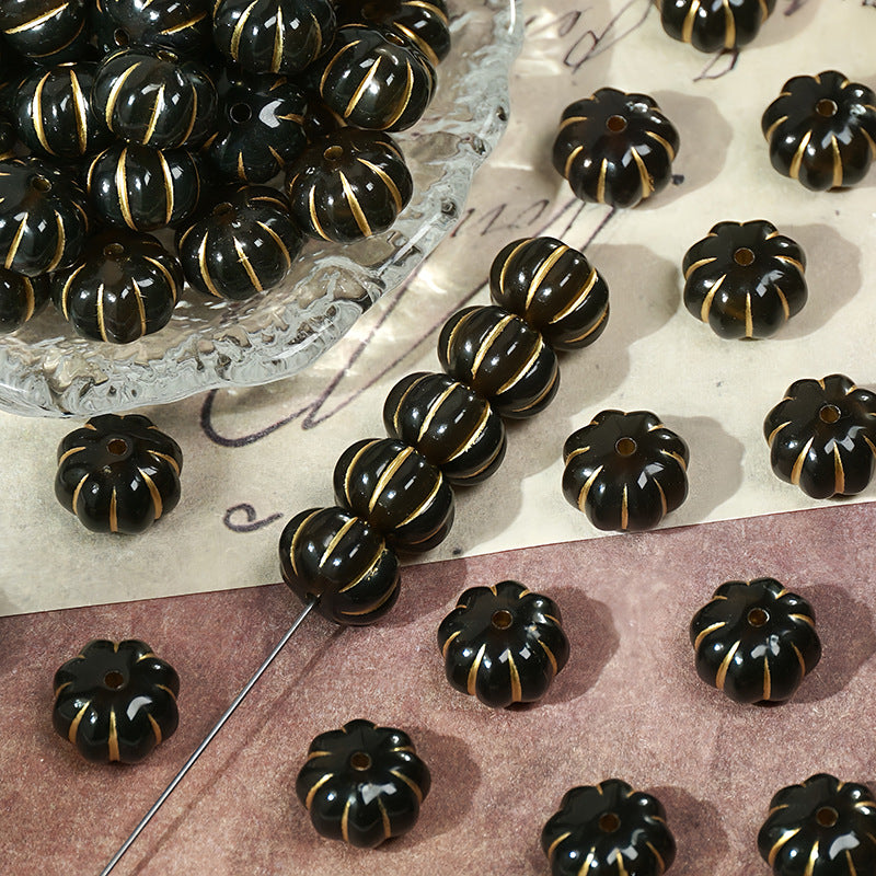 (50pcs)11mm Gold-Stamped Pumpkin Resin Beads