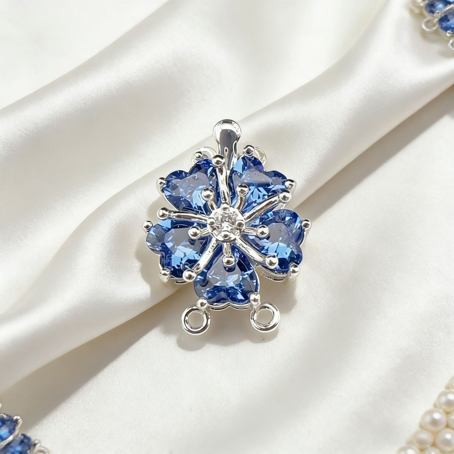 5-Petal CZ Flower Double-Row Clasp with Pin Insert