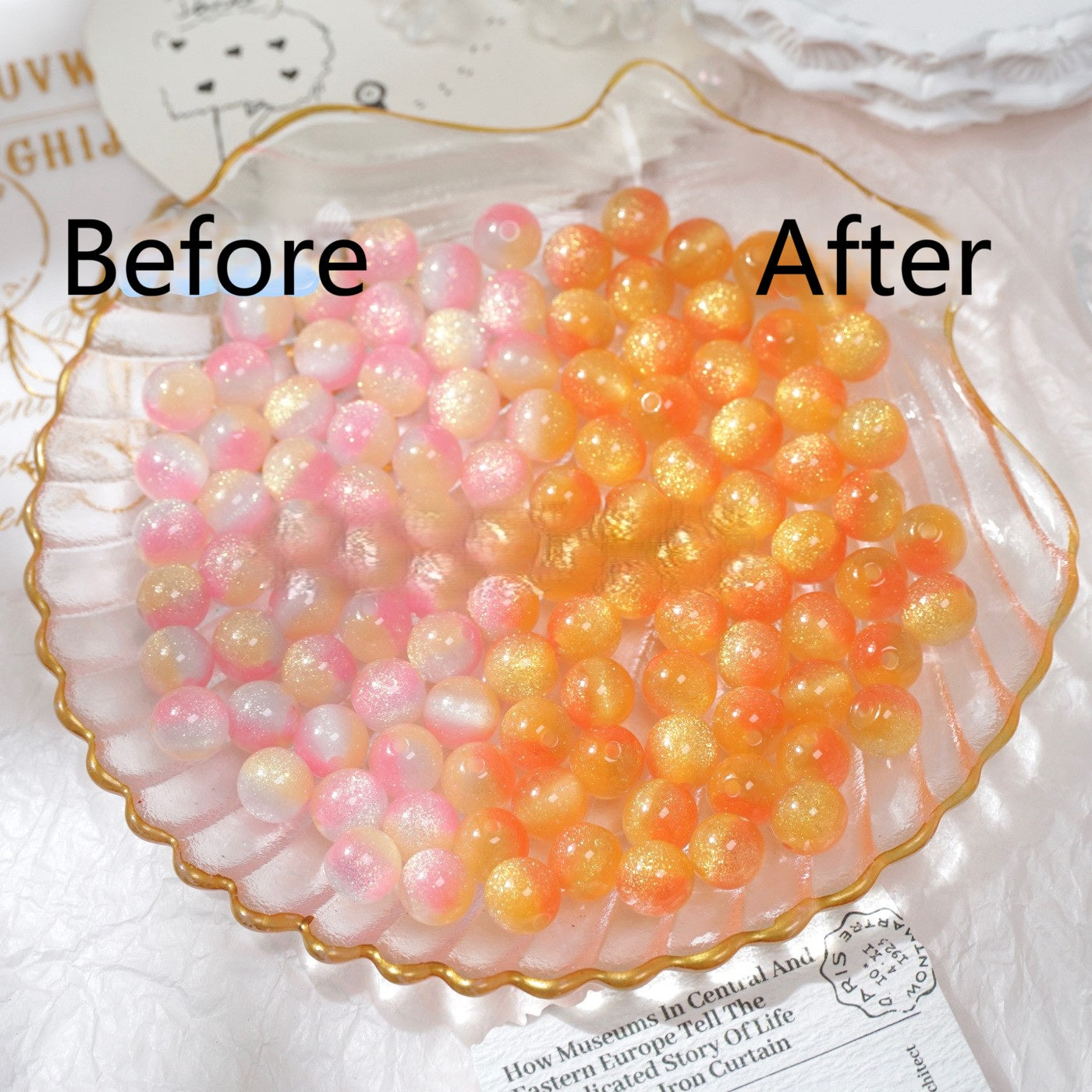 (50pcs)8/10/12/16mm Tri-Color Goldstone Light-Sensitive Resin Round Beads